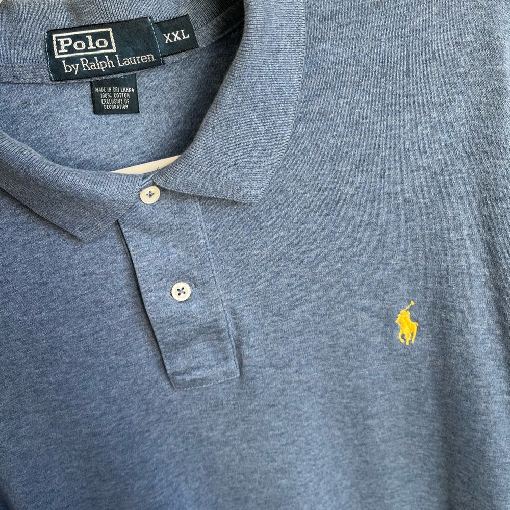 Polo Ralph Lauren Heather Blue Polo Shirt Yellow Pony XXL Preppy Classic - Picture 2 of 7